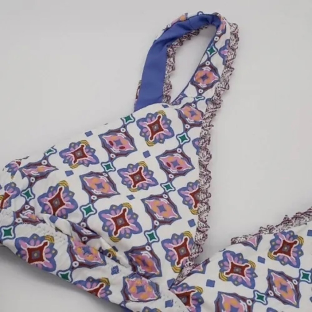 Becca NWT Triangle Bikini Marrakesh Print Tie Back Bathing Suit Swim Top Size S - Picture 7 of 10